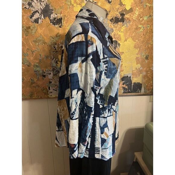 Dorman Art to Wear Womens XL Blue Tone Geometric Pattern Button Front Shirt - Picture 5 of 7